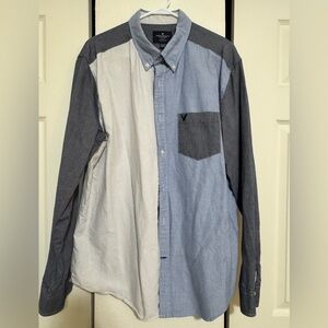 American Eagle Outfitters Blue and Gray Button-Down Shirt